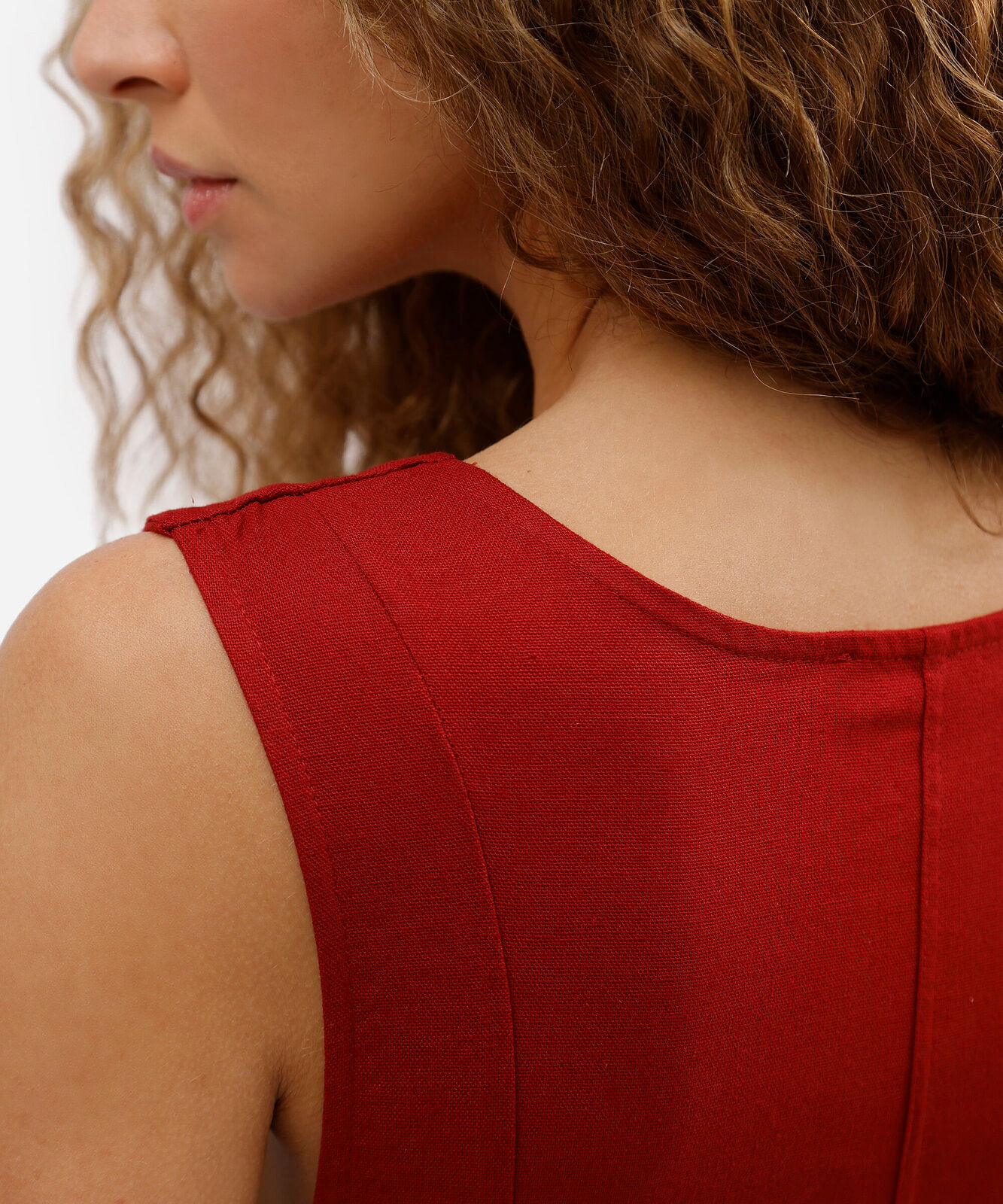 vestido curto feminino com linho decote v vermelho