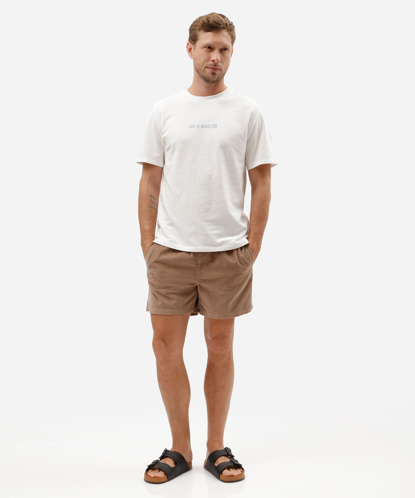 camiseta masculina de algodão estampada brasilcore off white