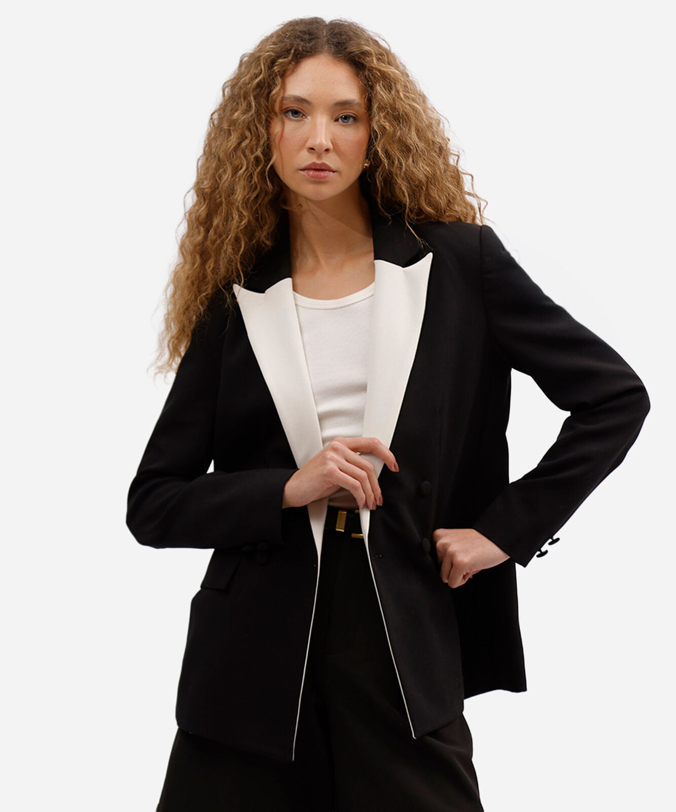 blazer de alfaiataria feminino bicolor preto