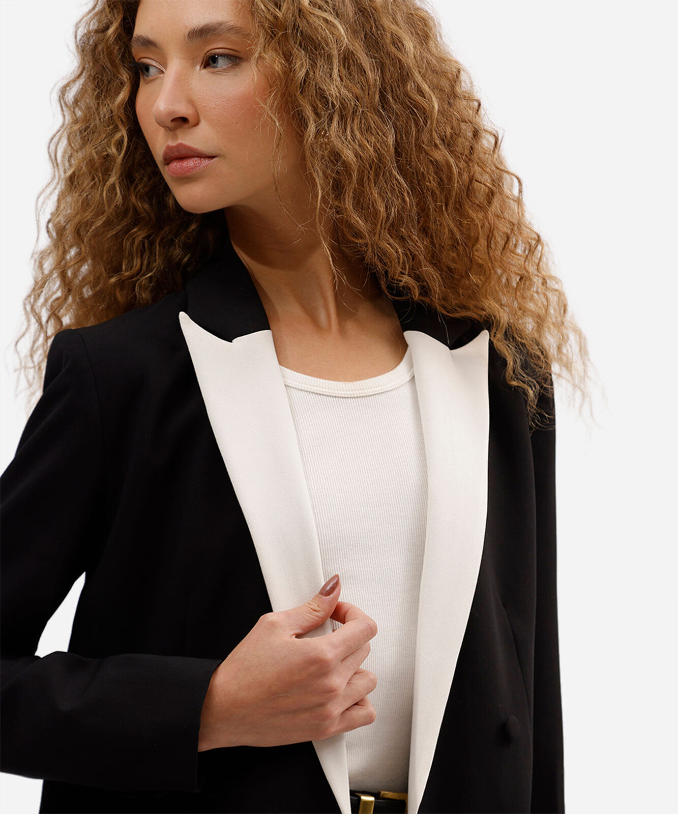 blazer de alfaiataria feminino bicolor preto