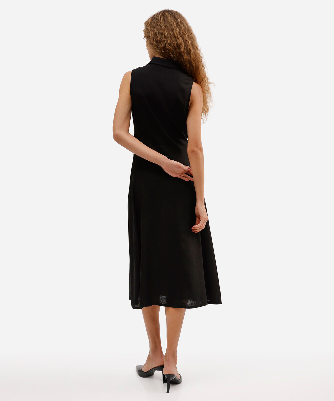 vestido midi feminino com linho decote v preto