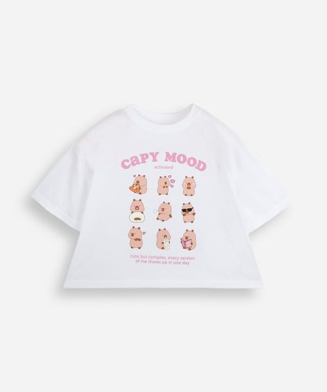 camiseta infantil de algodão capivara  mood off white