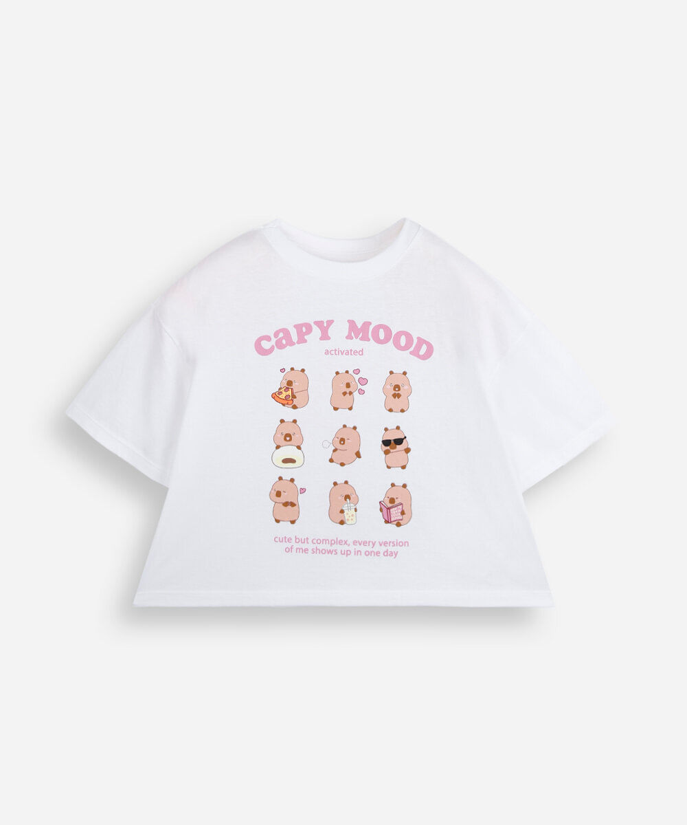 camiseta infantil de algodão capivara  mood off white