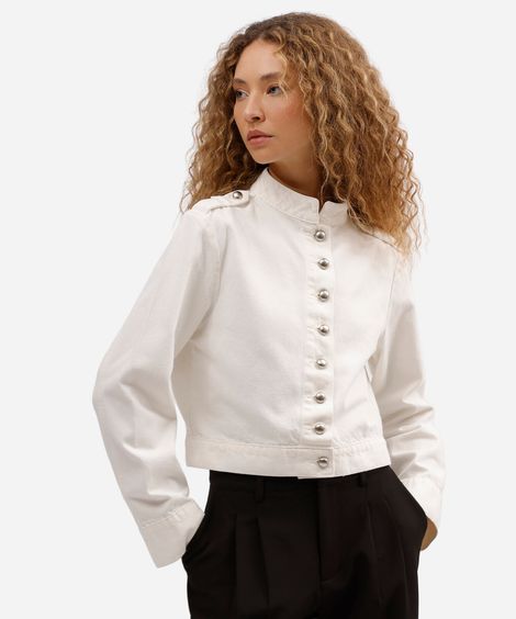 jaqueta militar feminina de sarja off white