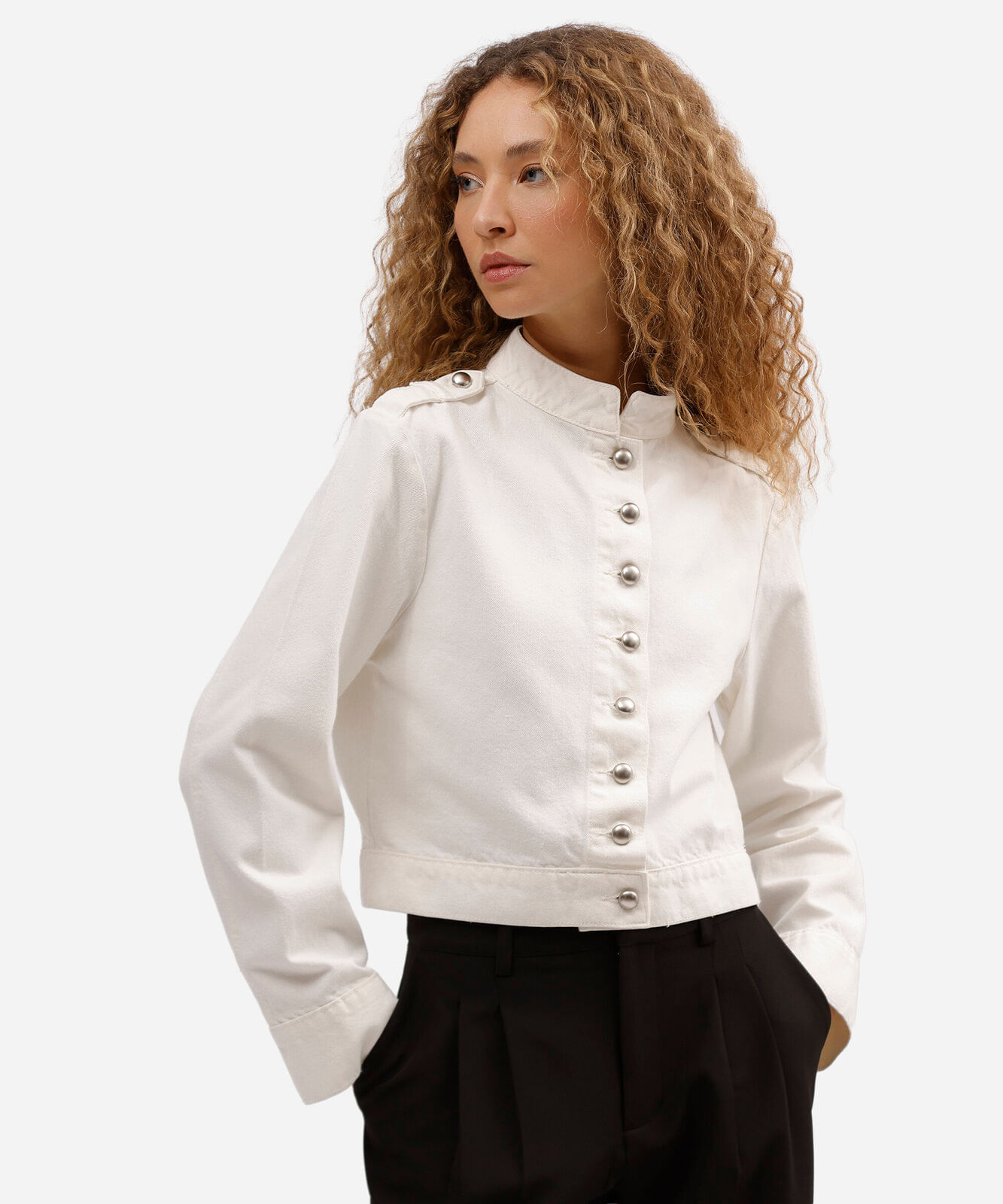 jaqueta militar feminina de sarja off white