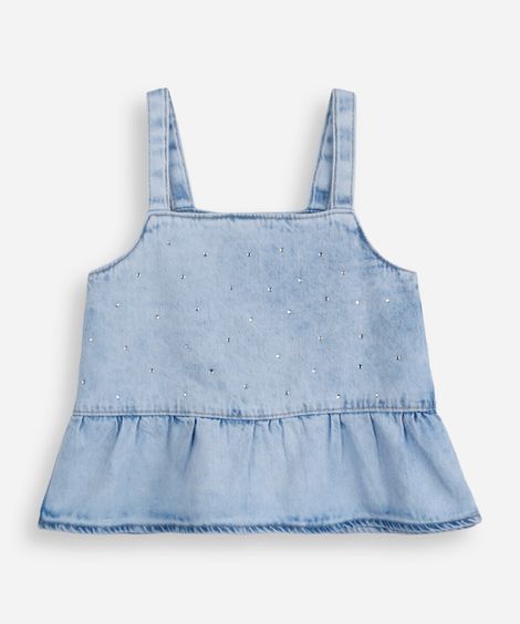 blusa infantil peplum jeans com brilho azul