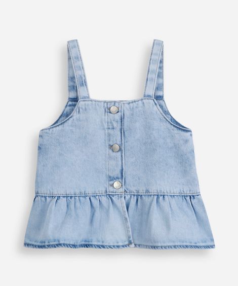 blusa infantil peplum jeans com brilho azul