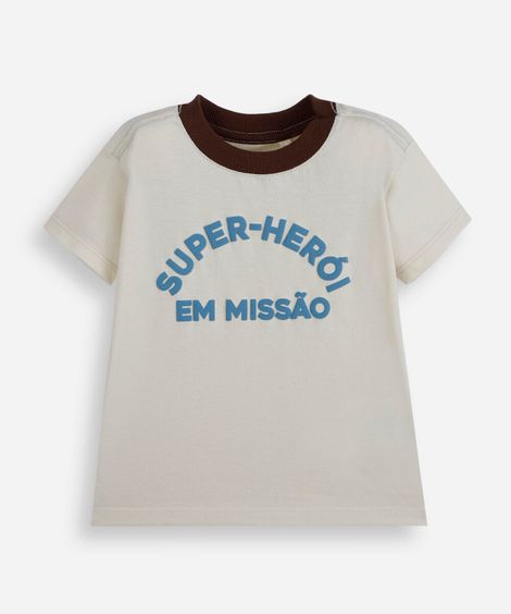 camiseta infantil de algodão super-heroi bege