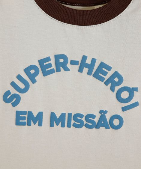 camiseta infantil de algodão super-heroi bege