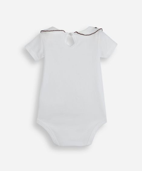 body infantil em malha com gola boneca bordado off white