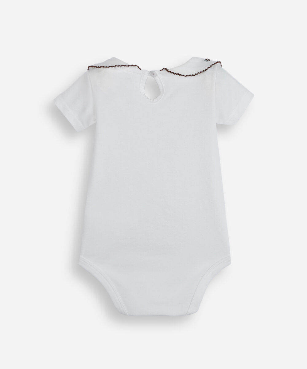 body infantil em malha com gola boneca bordado off white