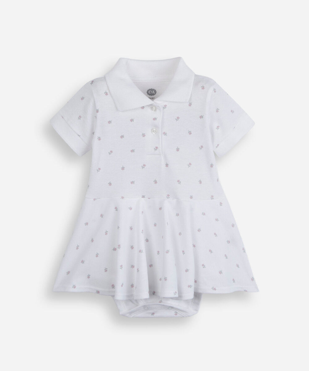 body infantil polo vestido manga curta estampado liberty off white