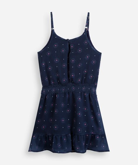 vestido infantil com lastex na cintura floral azul