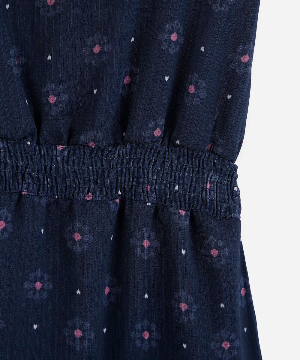 vestido infantil com lastex na cintura floral azul
