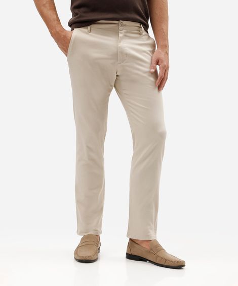 calça slim masculina de sarja com cinto bege