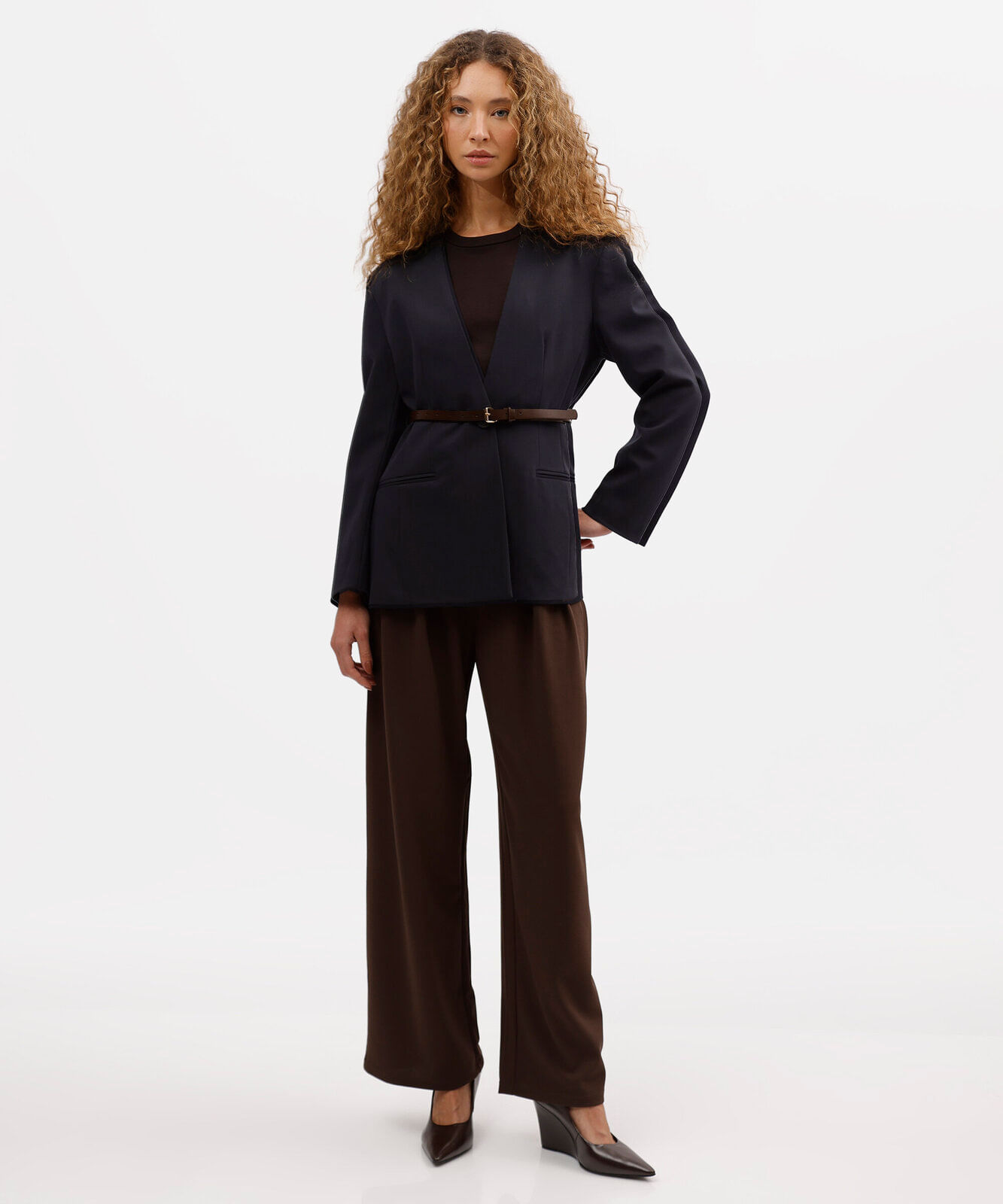 blazer de alfaiataria feminino com cinto azul