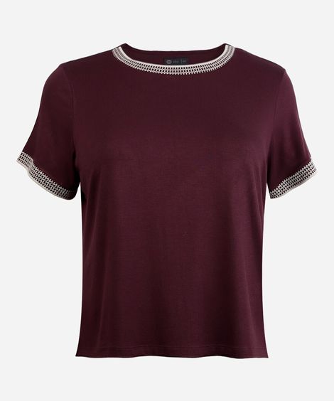 blusa de viscose manga curta quadriculada plus size vinho