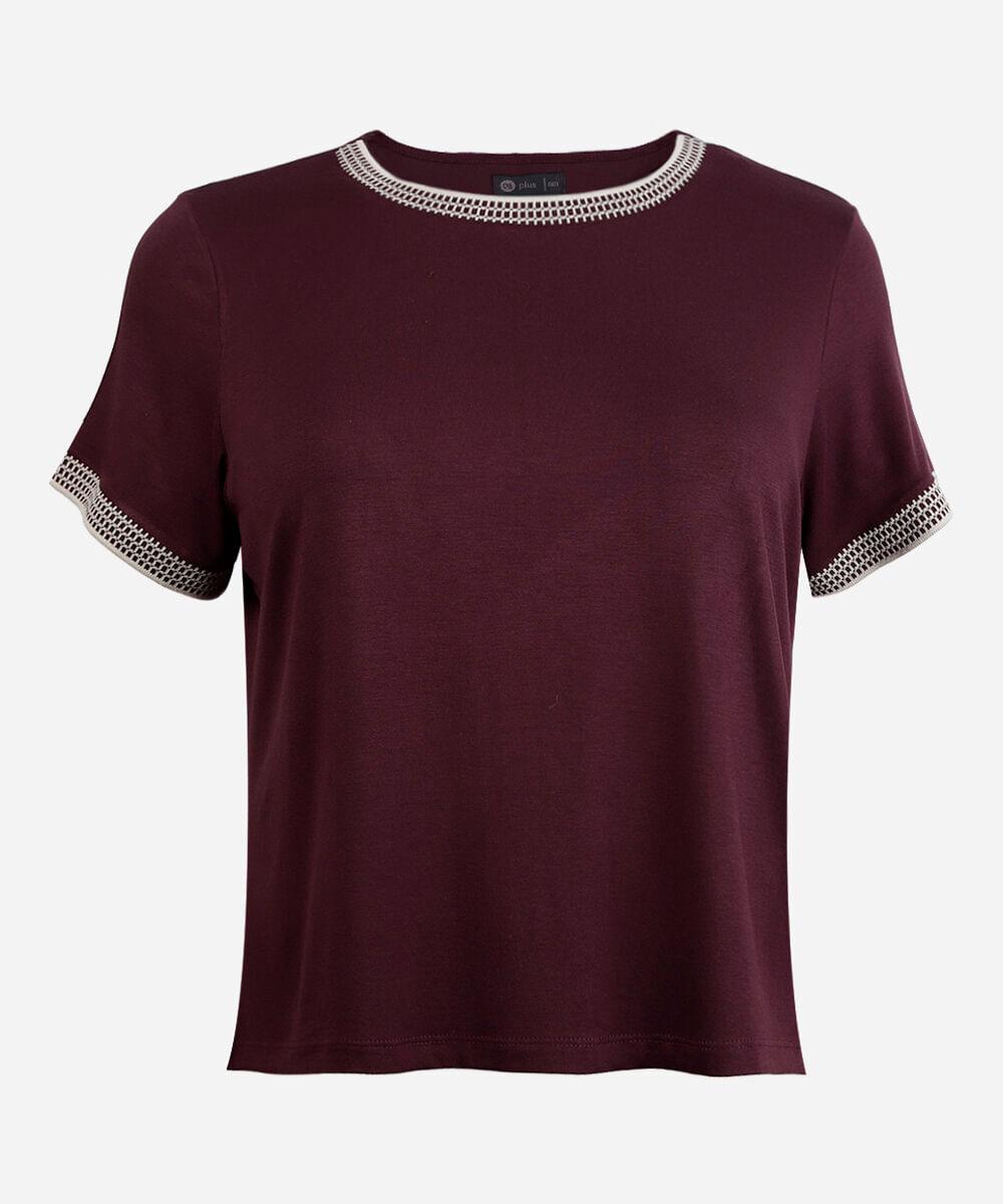 blusa de viscose manga curta quadriculada plus size vinho