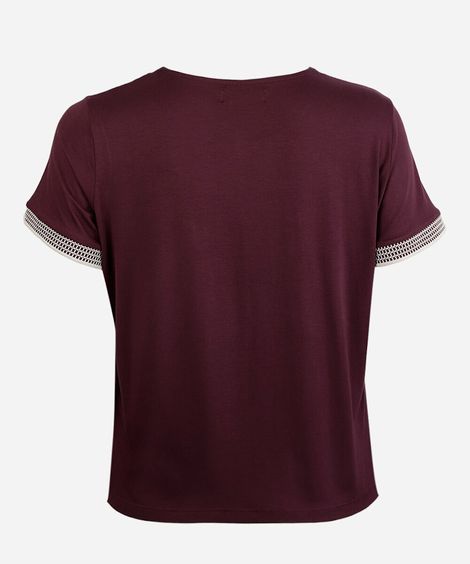 blusa de viscose manga curta quadriculada plus size vinho