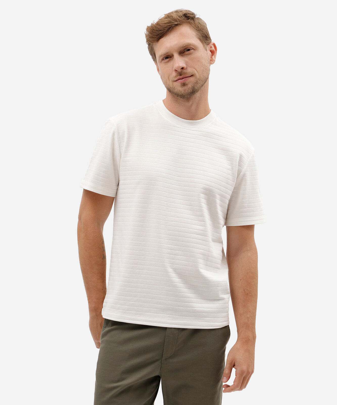 camiseta masculina com algodão manga curta canelada off white