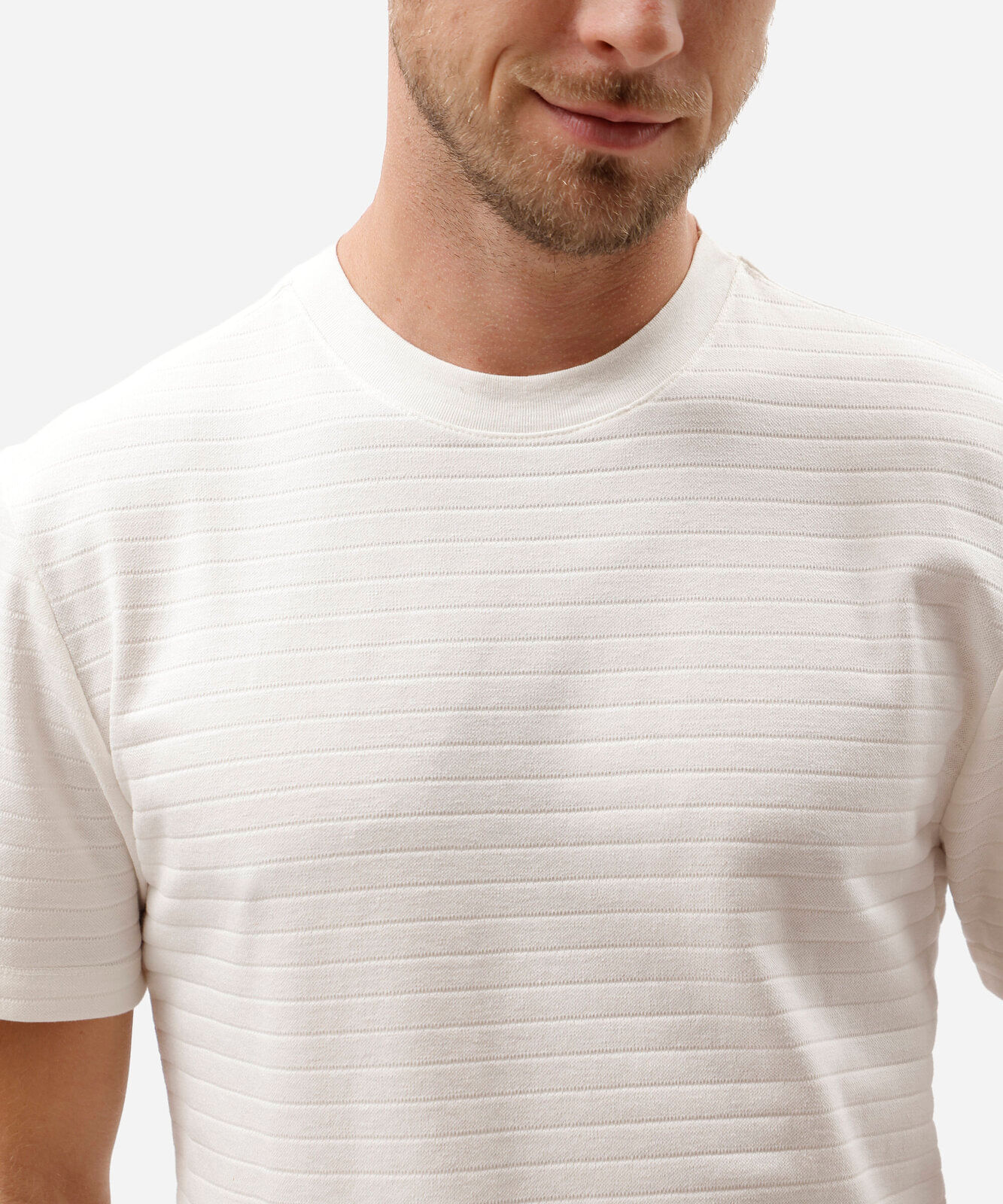 camiseta masculina com algodão manga curta canelada off white