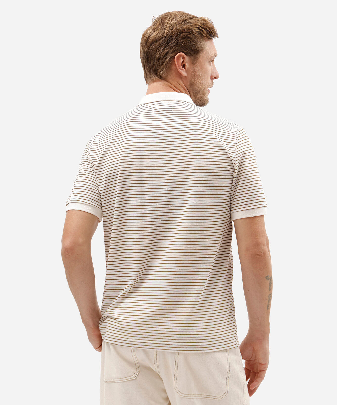 polo comfort masculina manga curta listrada bege