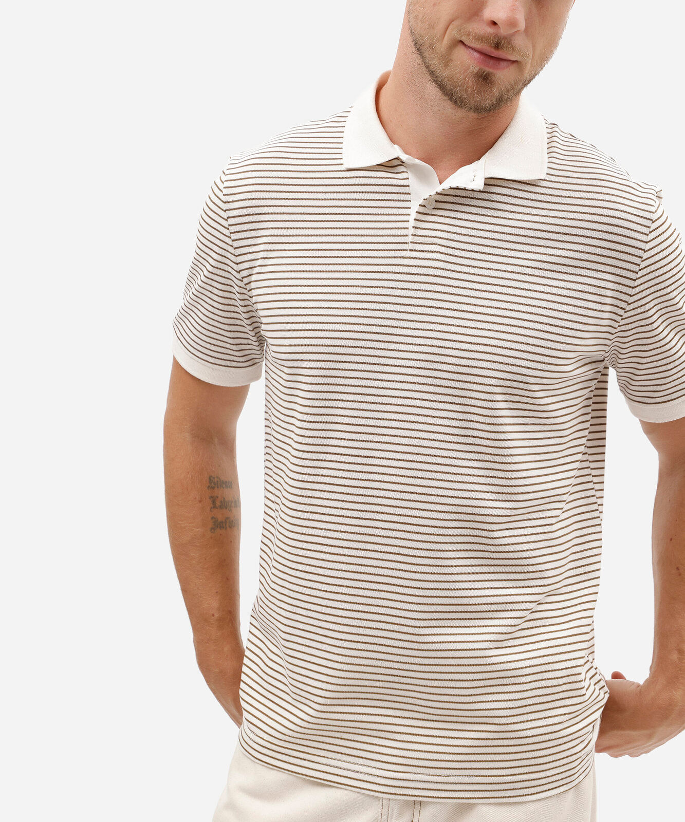 polo comfort masculina manga curta listrada bege