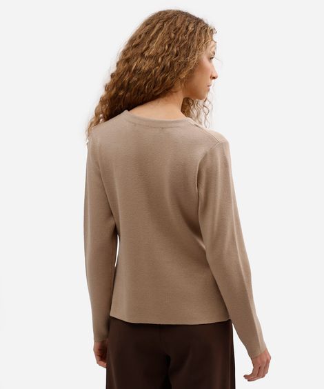 cardigan feminino de tricot assimétrico bege