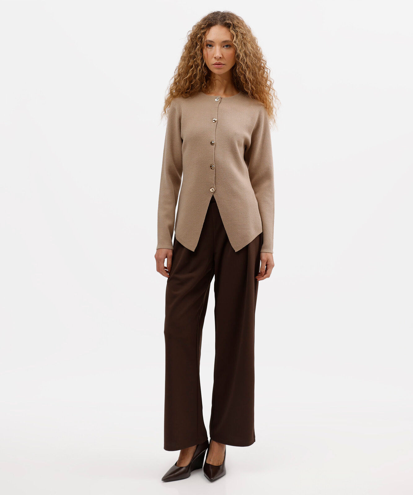 cardigan feminino de tricot assimétrico bege