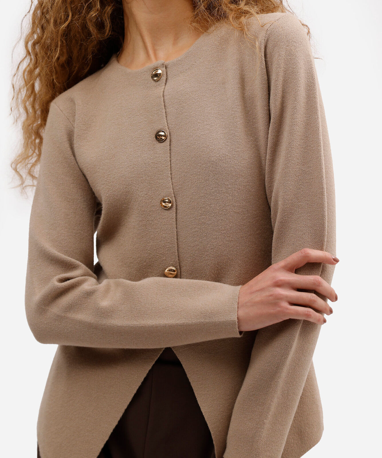 cardigan feminino de tricot assimétrico bege