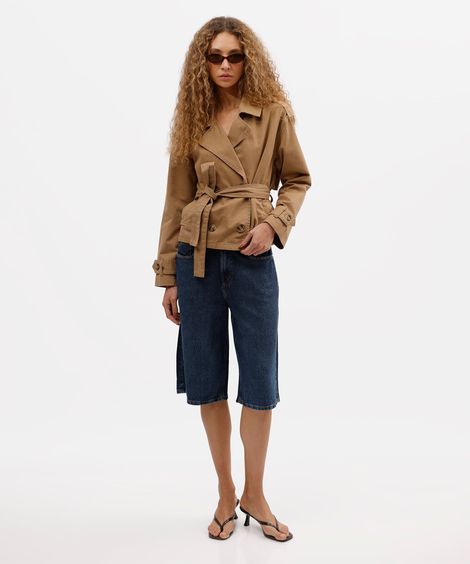 bermuda jorts feminina jeans cintura alta azul