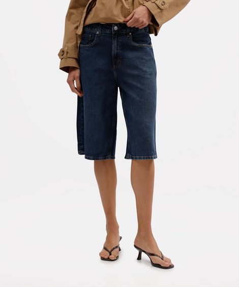 bermuda jorts feminina jeans cintura alta azul