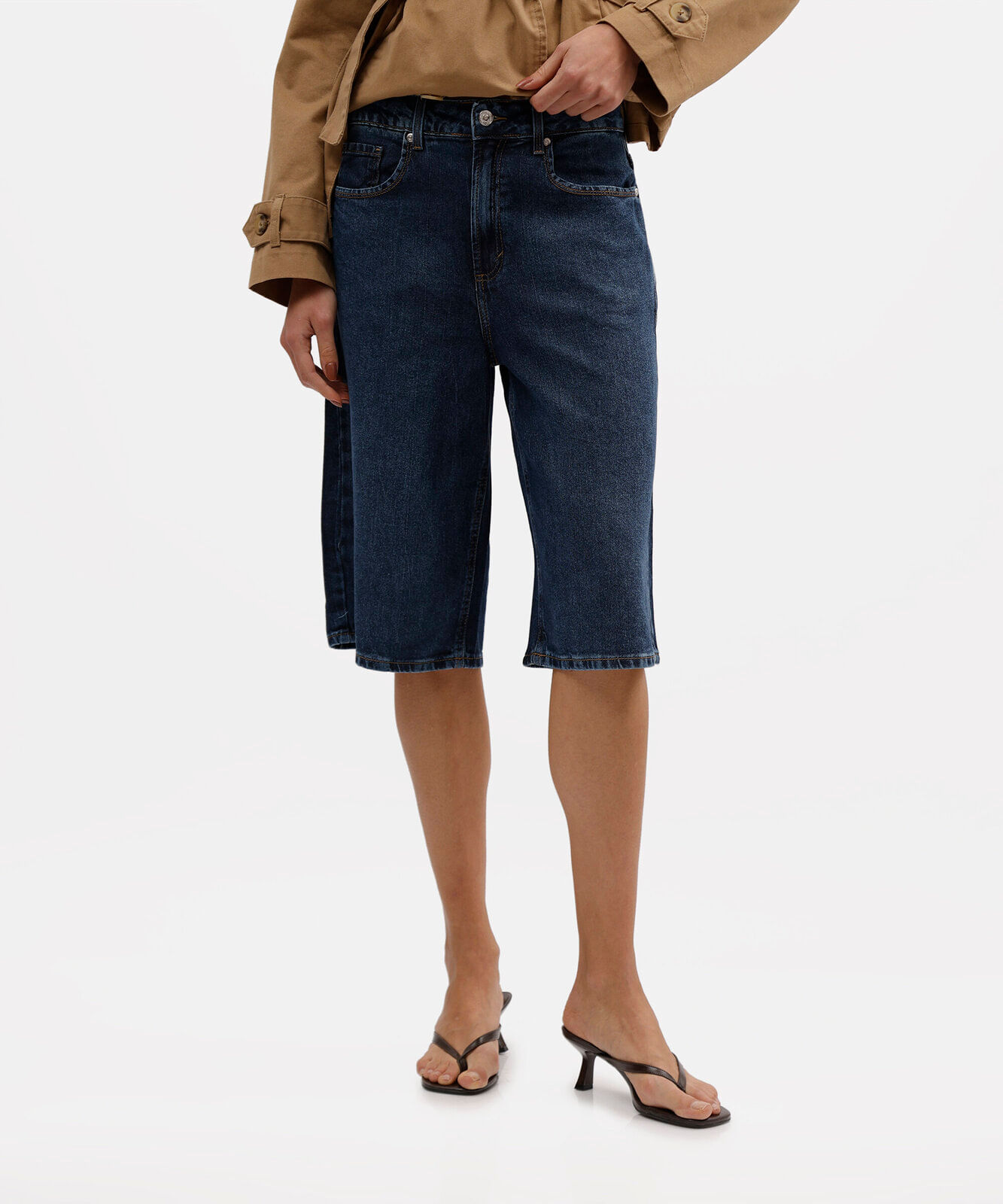 bermuda jorts feminina jeans cintura alta azul