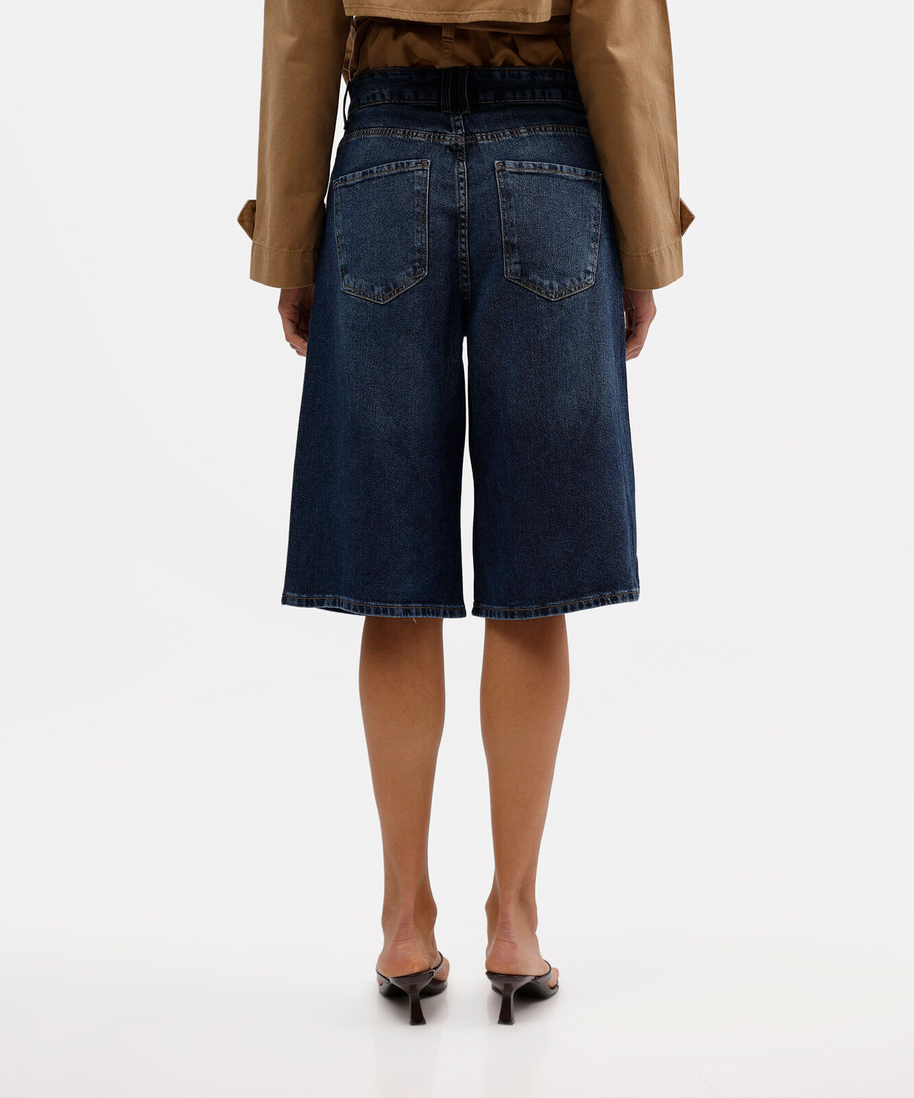 bermuda jorts feminina jeans cintura alta azul