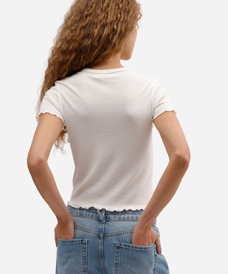 blusa baby look feminina manga curta canelada off white