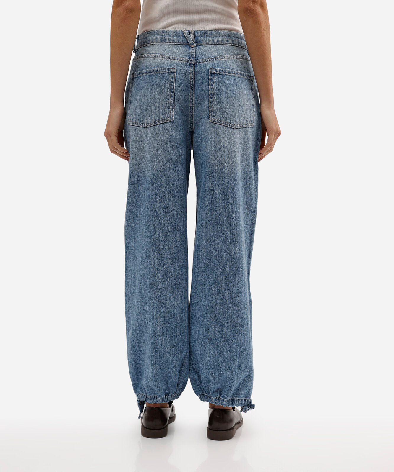 calça balloon feminina jeans com barra ajustável azul