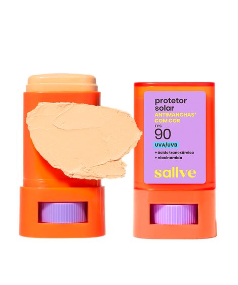 protetor solar facial sallve em bastão antimanchas fps 90 com cor 2