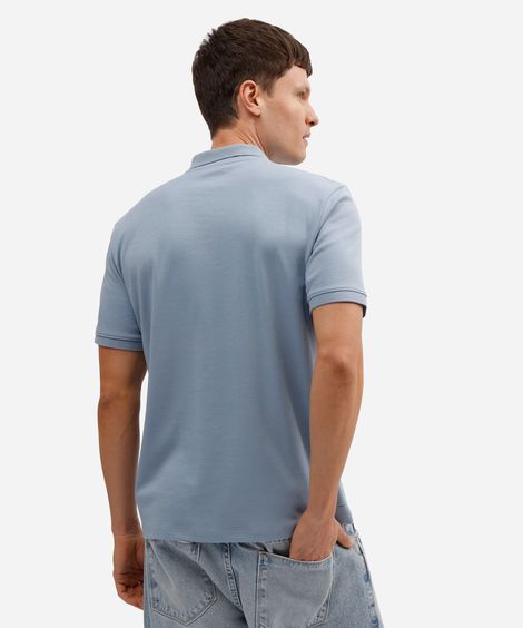 polo masculina de algodão peruano manga curta azul