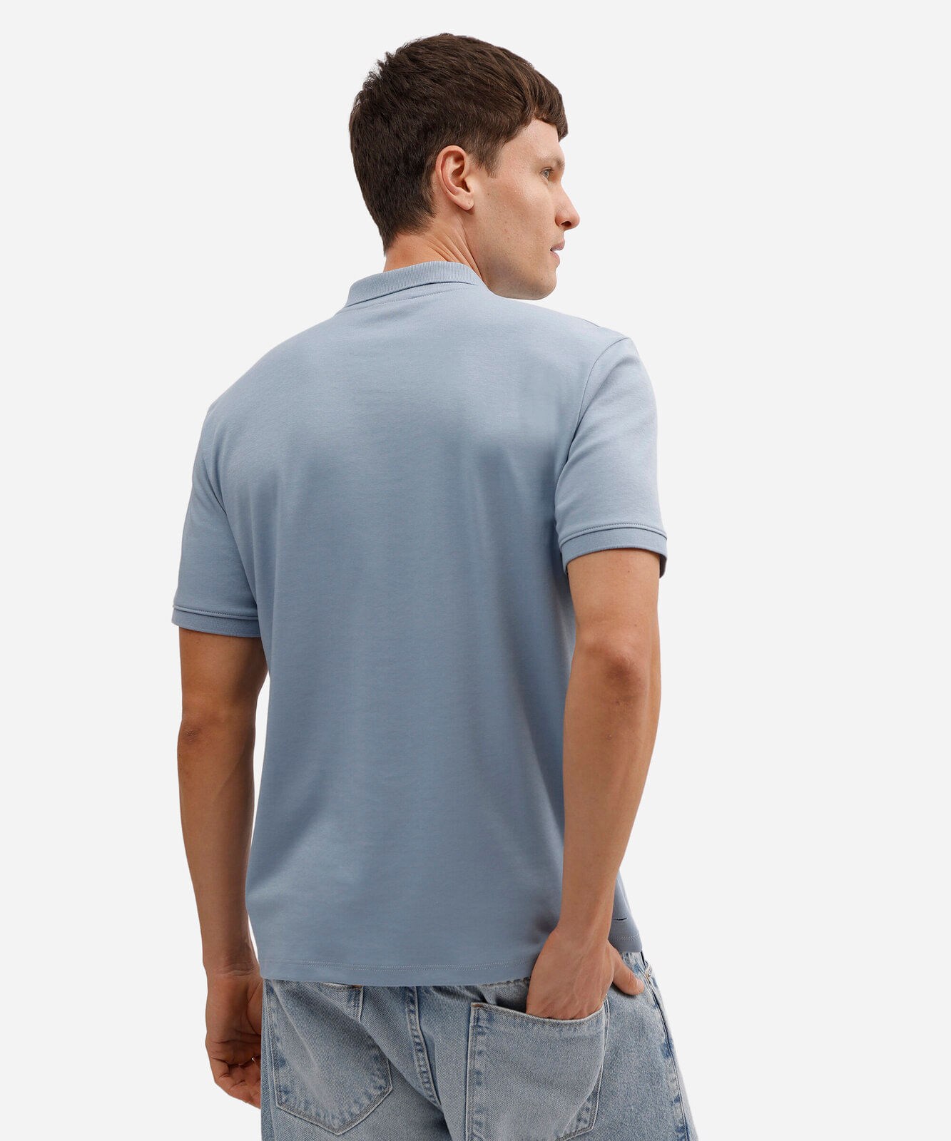polo masculina de algodão peruano manga curta azul