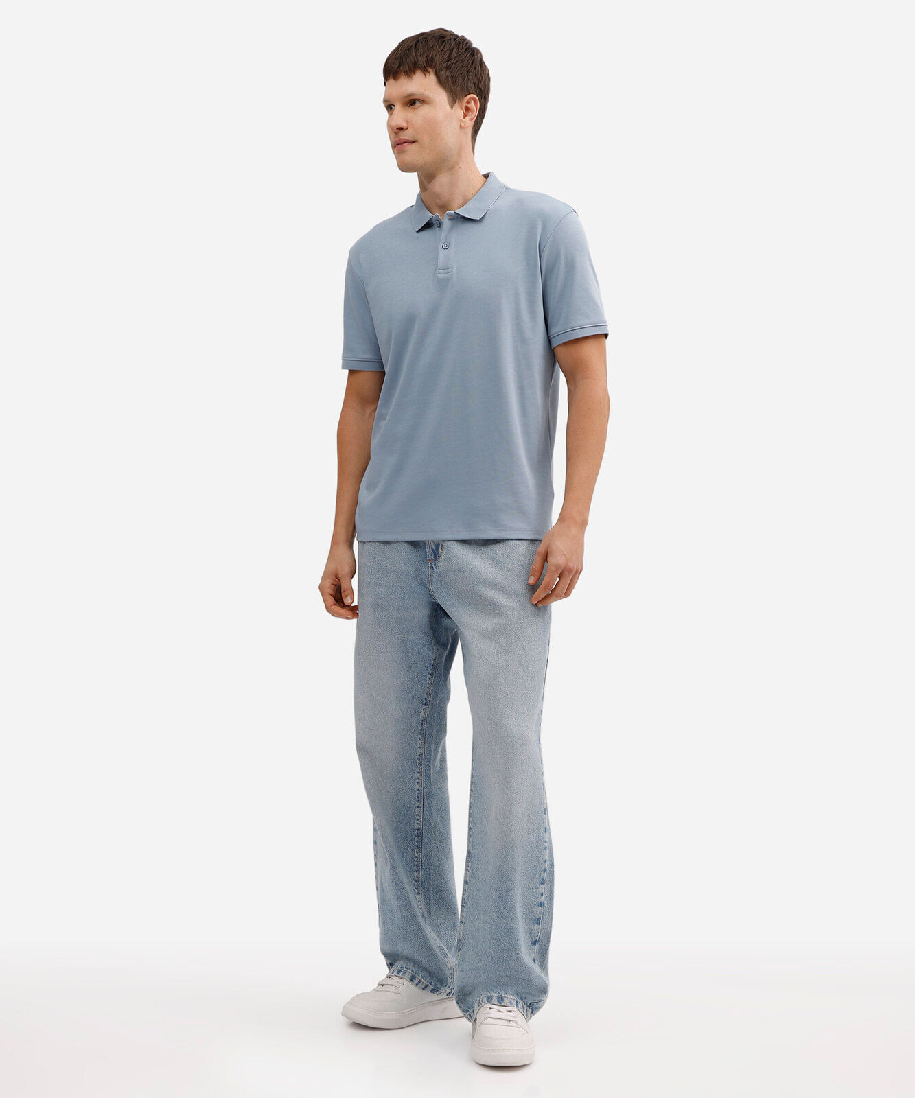 polo masculina de algodão peruano manga curta azul