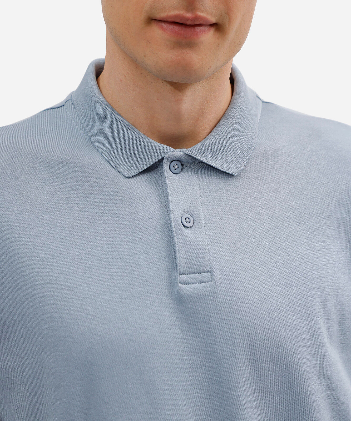 polo masculina de algodão peruano manga curta azul