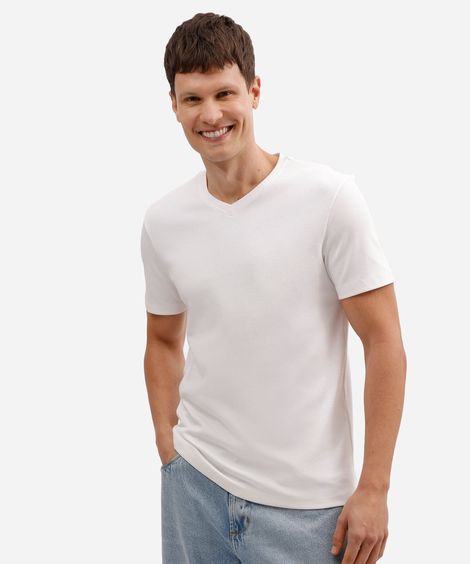 camiseta básica masculina de algodão peruano bold gola v branca