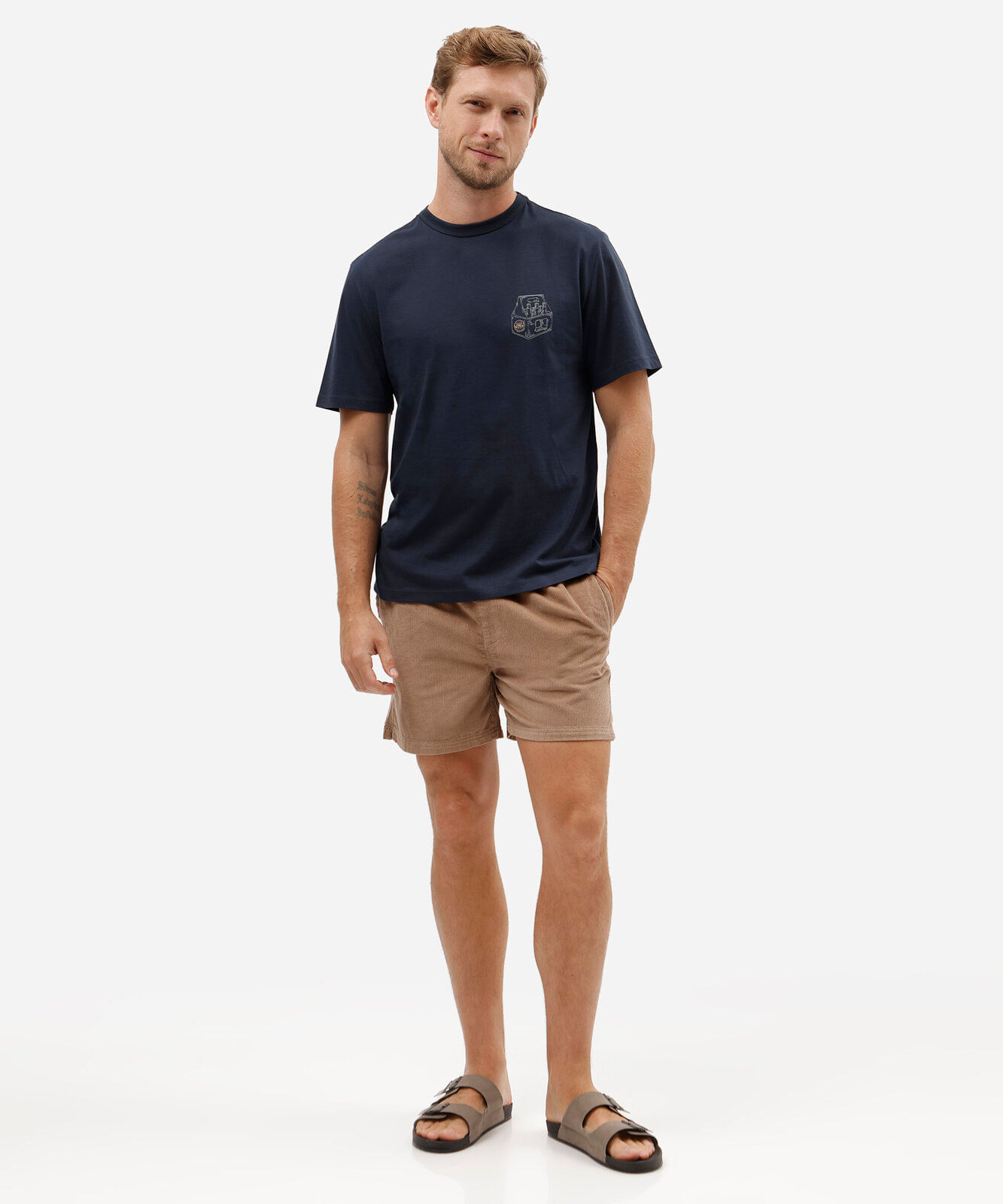 camiseta masculina comfort de algodão com estampa nas costas azul