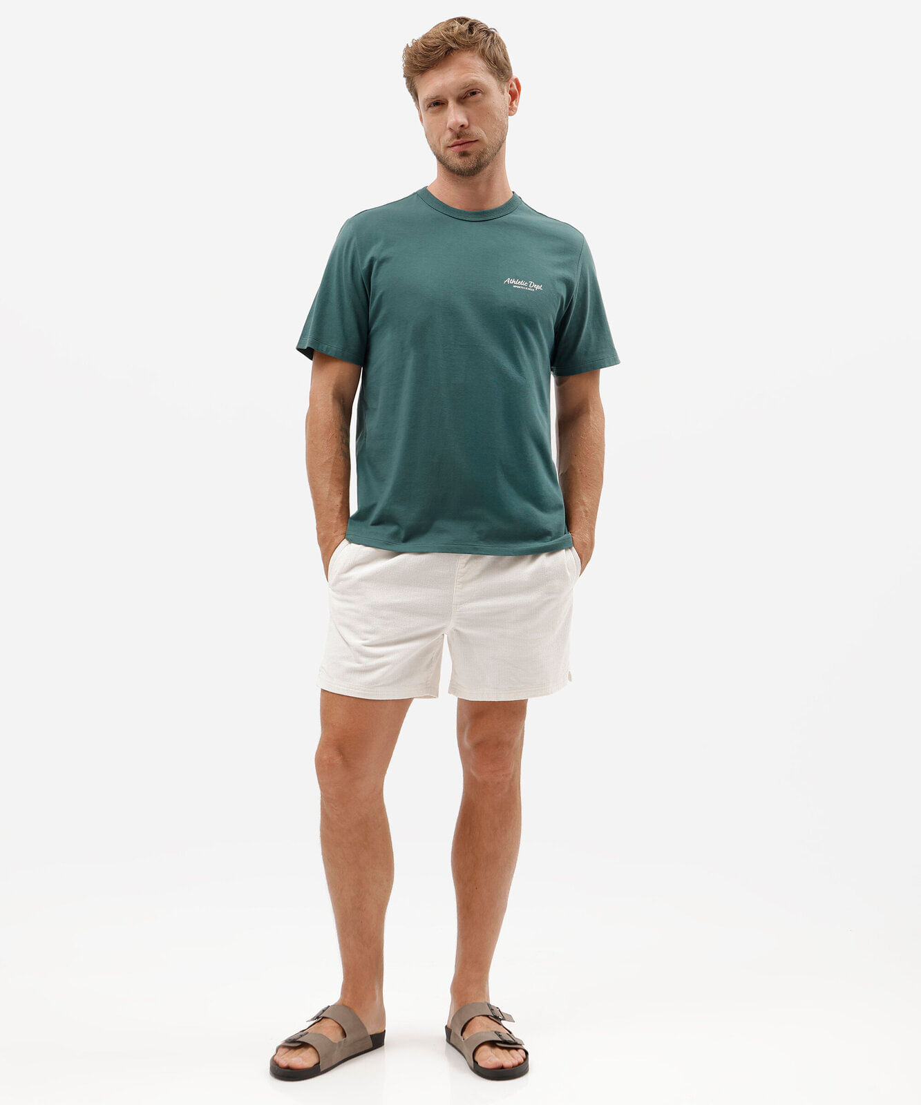 camiseta masculina de algodão manga curta estampada verde