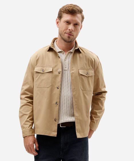 jaqueta de sarja masculina comfort com bolsos frontais bege