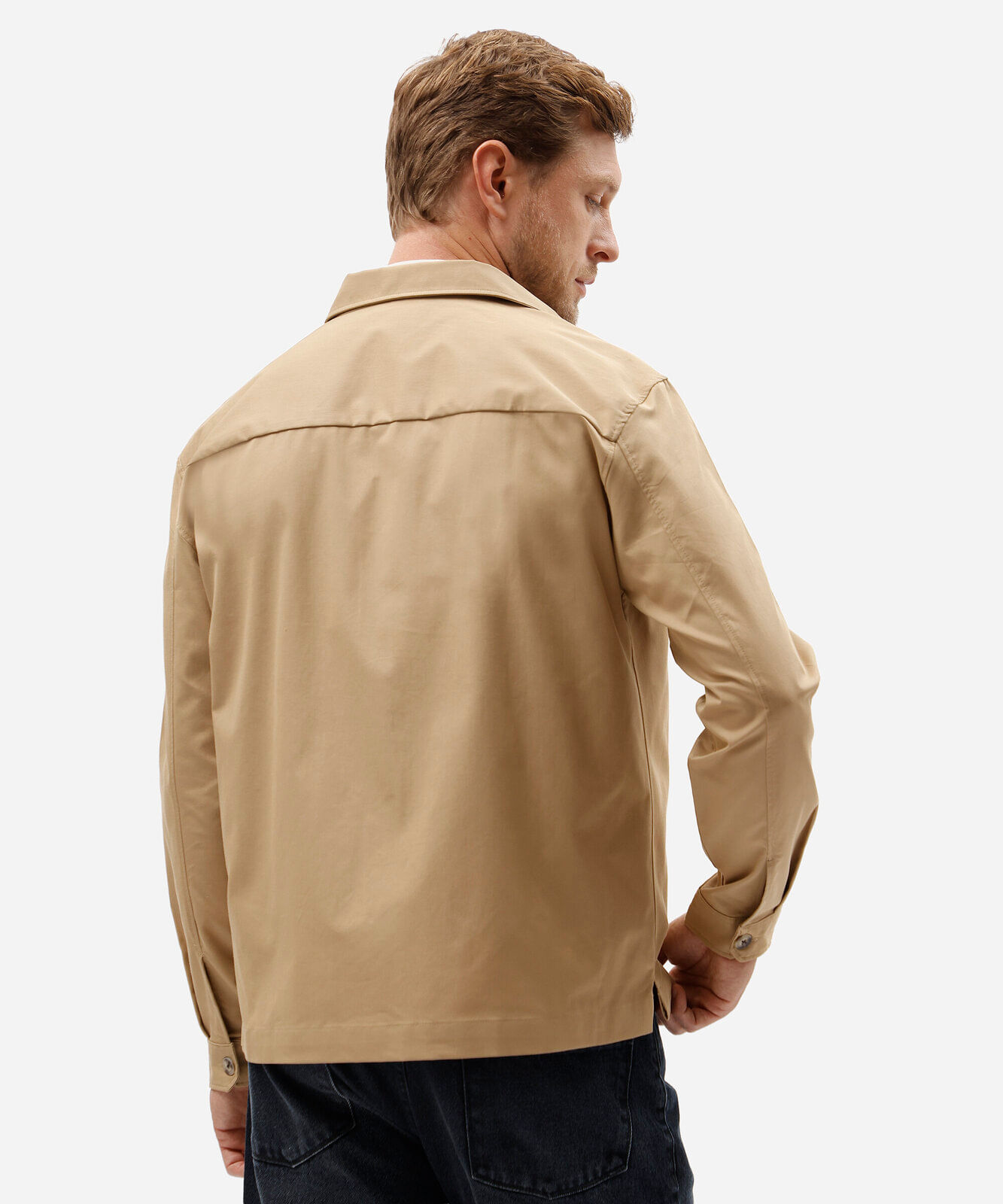 jaqueta de sarja masculina comfort com bolsos frontais bege