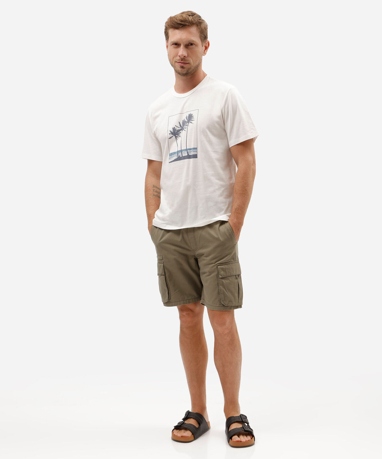 camiseta masculina de algodão manga curta estampada off white