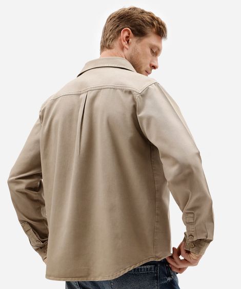 camisa masculina de sarja manga longa bege