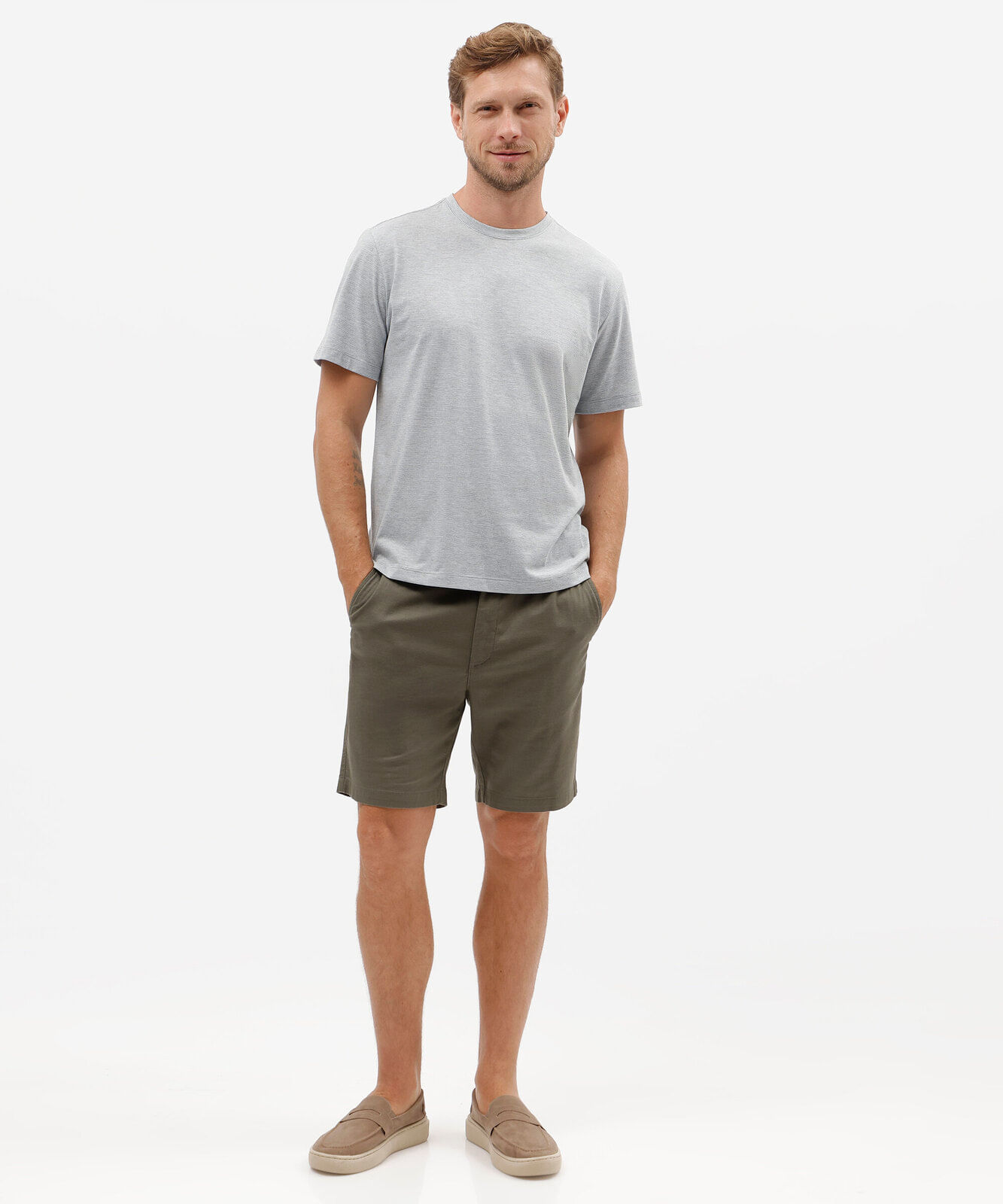 camiseta masculina comfort listrada em algodão texturizado azul