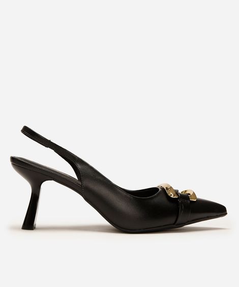 scarpin bico fino feminino com fivela oneself - preto